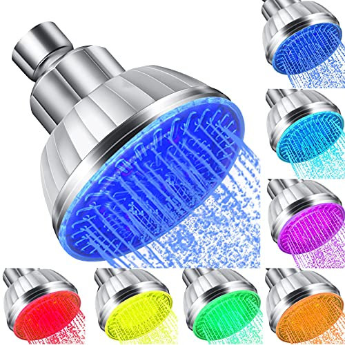 Double 2 C LED Shower Head, 7 Colors Light Automatically Change Fixed Showerheads, Ultra-Quiet Battery-Free Water Flow Glow