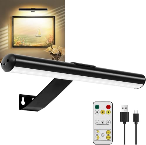 TINTINDOC Lampe Murale à Télécommande，Image Lampe LED sans fil, batterie rechargeable, pour des œuvres d'art, luminosité de 300 lumens, réglable, pour la fresque et les fléchettes avec corps en métal
