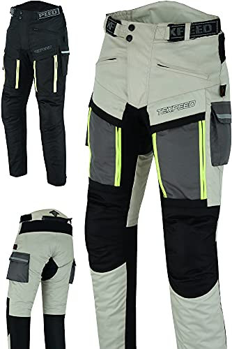 Texpeed Mens Motorcycle Trousers Off White Beige Waterproof Motorbike Biker Pants With CE Protective Armour (EN 1621-1) M