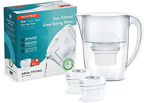 Aqua Optima Oria Wasserfilterkrug mit 3 Evolve+ Filtern (weiß)