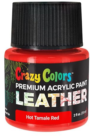 Crazy Colors Hot Tamale Red Premium Acrylic Leather and Shoe Paint, 2 oz Bottle - Flexible, Crack, Scratch, Peel Resistant - Artist Create Custom Sneakers, Jackets, Bags, Purses, Furniture Artwork