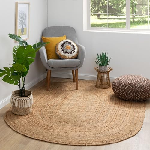 Steffensmeier Jute Teppich Goa | Oval | Wohnzimmer, Flur, Essbereich | handgeflochten, Größe: 200x290 cm