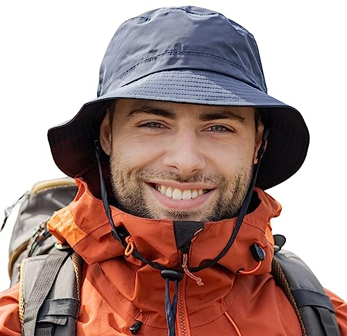TOP-EX wasserdichte Regenhüte für Herren & Damen, Allwetter Outdoor Safari Hut faltbar, UPF 50 Golf Eimer Sonnenhüte zum Angeln, Wandern, Trekking, verstellbar & Winddicht M/L Schwarzblau