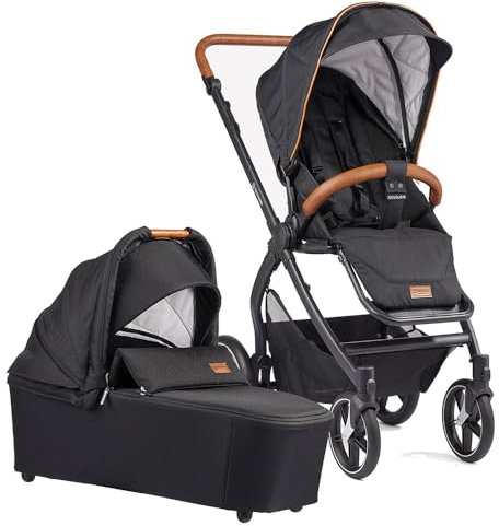 Gesslein Kinderwagen FX4 STYLE, Baby Erstausstattung (leichtes Kinderwagen Set mit Liege- und Sitzoption, individuell einstellbar, Fünf-Punkt-Sicherheitsgurt, Kinderwagen 3 in 1), Schwarz