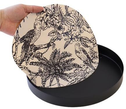 HARLIANGXY Vassoio cosmetico con cuscino in pelle, rotondo, nero opaco, vassoio decorativo per il trucco, per soggiorno, scrivania, cucina, bagno, 25 cm