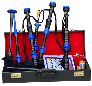 Cornamusa professionale in velluto blu con supporti in palissandro e custodia