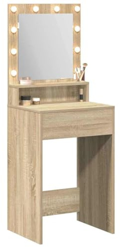 vidaXL Smyckebord med hylla Sonoma-ek 50 x 41 x 135 cm Konstruerat trä, Modern rektangulär förvaringsenhet, sovrumsmöbel, sminkbord, minimalistisk sminkplats med lampor, hållbart konstruerat trä