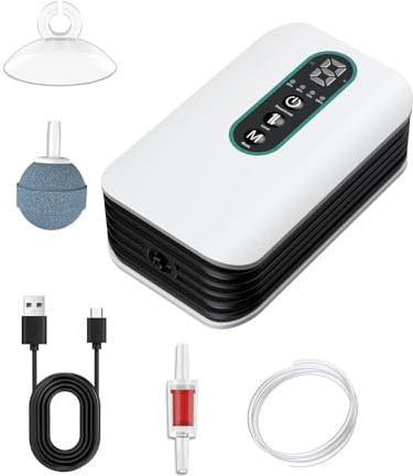 Pawfly Aquarium Air Pump, Rechargeable Battery Oxygen Pump for 5-20 Gallon Fish Tank Bucket, Portable Live Bait Aerator, Adjustable Fish Tank Air Pump for Outdoor Fishing