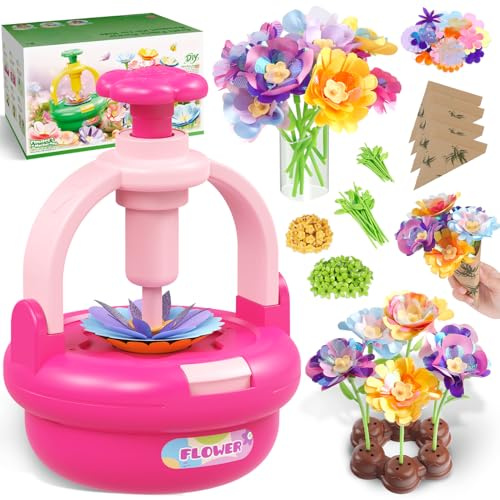TingingYuli Kit d'artisanat pour enfants de 4 à 8 ans, bouquets de fleurs en tissu, jouets de bricolage, bouquets exclusifs pour filles âgées de 3 à 9 ans et cadeaux d'anniversaire (rose)