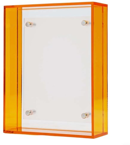 Cadre photo en acrylique transparent sans cadre avec entretoises chromées pour la maison, l'école, le bureau - 10,9 x 14 cm - Orange