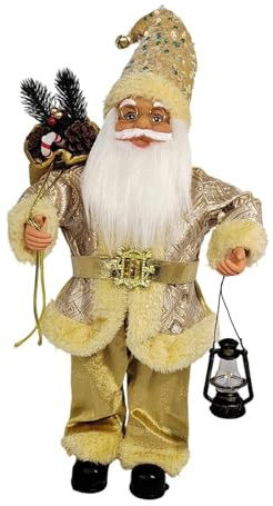 Sharplace 60cm Realistic Christmas Santa Standing Doll Ornament, Santa Claus Figure, Father Christmas Decoration Xmas Display Decor for Holiday Statue Mantelpiece Celebrations Office Restaurant, Gold