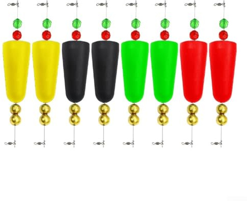Oniissy 1/4/8 piezas de corchos de pesca para agua salada y agua dulce, 3 pulgadas para EVA y flotador de metal con giro de 360°, sin diseño para lubina, trucha de mar, pez rojo para pargo (colores