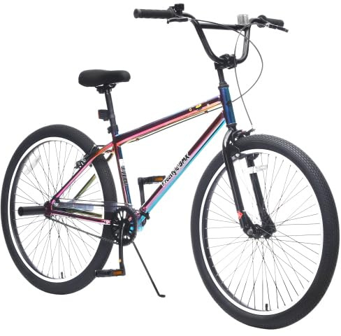 ECARPATEYE 26 Inch Freestyle Bike for Teens, Steel Frame Single-Speed Bicycle with 2 Pegs, Front Caliper Brake and Rear V Brake Bicycle (Colorful)