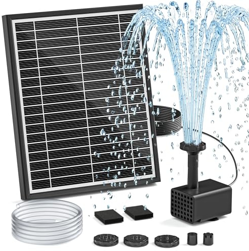 PONDIA Solar Fountain Pump for Bird Bath, 5.5W Solar Pond Pump with 9.8ft Power Cord, 5 Spray Modes & 4ft Hose, Dry-Run Protection Solar Water Pump for Small Pond Fish Tank Garden Water Features