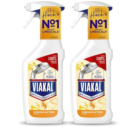 Viakal Limescale Remover & Bathroom Cleaner Spray with Vinegar Extract, Hard Water Stain Descaler for Shower Glass, Tiles, Sink, and Chrome, 500ml (Pack of 2) + EPISHED guide included
