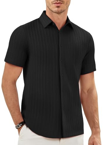 Mauro Kane Camicia Uomo Senza Stirare Maniche Corte Maglia Jacquard Camicia Estiva con Bottoni Antipiega Camicie Casual per Ufficio e Tempo Libero