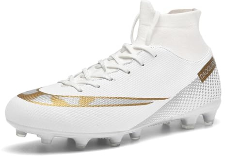 Tacos de fútbol para hombre con parte superior alta, botas de fútbol para hombre, zapatos de fútbol con cordones, puntas antideslizantes, puños en el tobillo, para interiores y exteriores, béisbol