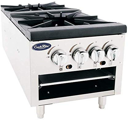 Atosa CookRite ATSP-18-2L 18 Heavy Duty Countertop Hot Plate Stock Pot Range for Food Truck | 17.9H x 18W x 41.7D, Stainless Steel, Cast-Iron (4) Burners and Top Grate, 160,000 BTU, Natural Gas