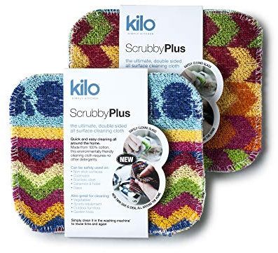 Kilo LSET24 Scrubby Plus Lot de 2 éponges à récurer Anti-Rayures avec côté Chiffon de Nettoyage délicat, Multi-usages, Couleur, Taille Unique, 17 x 14 cm
