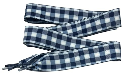 goodlace Cordones Planos de Satín, Cinta de 25mm de Ancho, Cordones a Cuadros para Zapatillas y Botas 120cm No.11 Azul Oscuro