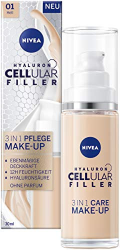 NIVEA Hyaluron Cellular Filler 3in1 Pflege Make-Up Hell (30 ml), feuchtigkeitsspendende Foundation mit Hyaluron, Gesichts für einen ebenmäßigeren Teint