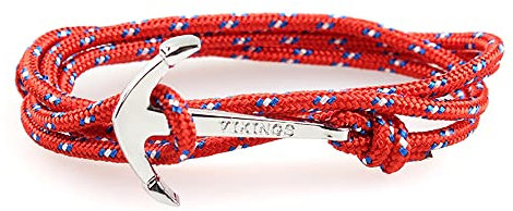 ZENSE - Bracelet cordon ancre marine ajustable ZB0346, Rouge orangé