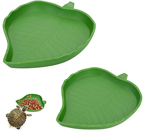 Molain 2 Stück Blatt Reptilien Futter Wasser Schüssel Reptilien Schildkröte Futternapf Flach Trinkschale Wasserschale für Eidechsen, Hamster, Schlangen 2 Größen