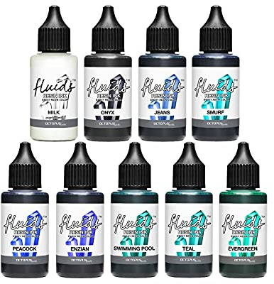 Octopus Fluids Resin Ink Set BLUE, 9x 30 ml - Inchiostro ad Alcool per Tintura di Resina Epossidica e Resina UV