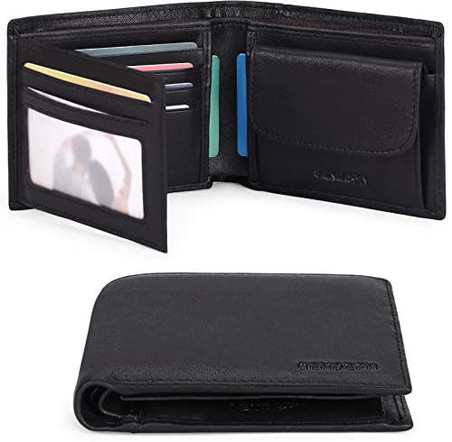 SENDEFN Portafoglio Uomo Bifold Vera Pelle, 10 Porta Carte di Credito Blocco RFID Portafoglio per Uomo con Tasca Portamonete, 2 Scomparti Banconote