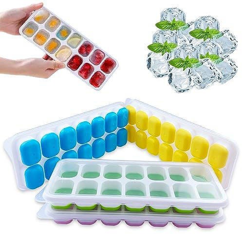 Nutabevr Lot de 4 Silicone facile à démoule Sans BPA 14 Bacs à Glaçons avec Couvercle, empilable,Plaque Carré Ice Cube Tray,pour Nourriture Bébé, Whisky, cocktail,Boissons
