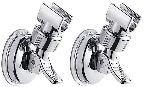 BlingKingdom 2pcs Adjustable Shower Head Holders, No Drill Shower Mounting Brackets Removable Handheld Showerhead Clips Bathroom Suction Cup Handheld Shower Head Bracket (Silver)