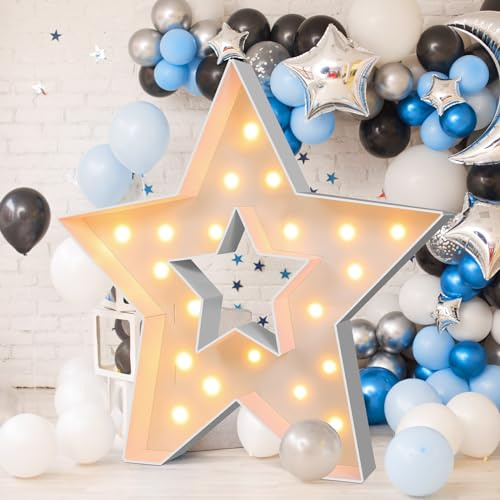 Maxcheck 4FT Marquee Large Light up Decoration, Balloon Frame with Bulb Light String Foam Marquee Signs for Valentine's Eid Birthday Engagement Baby Shower Party Decorations(Star)