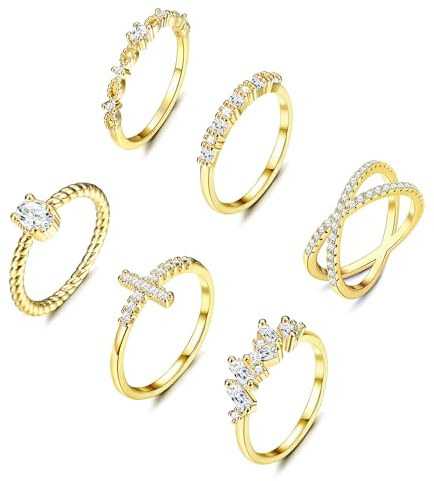 Dochais Gold Rings for Women, 14K Gold Plated Cubic Zirconia Ring Set - Thumb Rings, Knuckle Rings, Engagement Rings - Gold Stacking Rings - Promise Ring - with Jewellery Gift Box