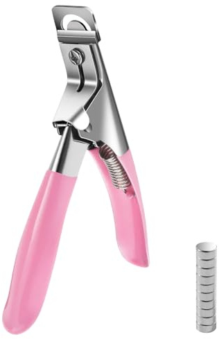 TYFYH Felaktig nagelklippare med 10 stycken magneter, nagelklippare för konstgjorda naglar, gelnaglar, akrylnaglar, rostfritt stål spets fräs i rosa