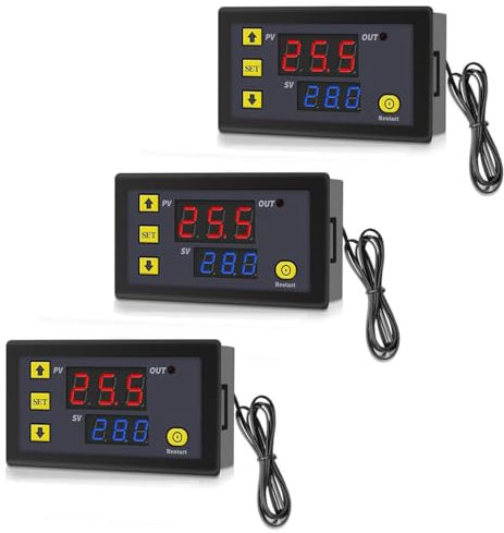 GERUI 3 Stück W3230 20A DC 12V Digital Temperaturregler，Digitaler Thermostat Temperaturschalter-50-120℃ mit NTC 10K-Sensorsonde.