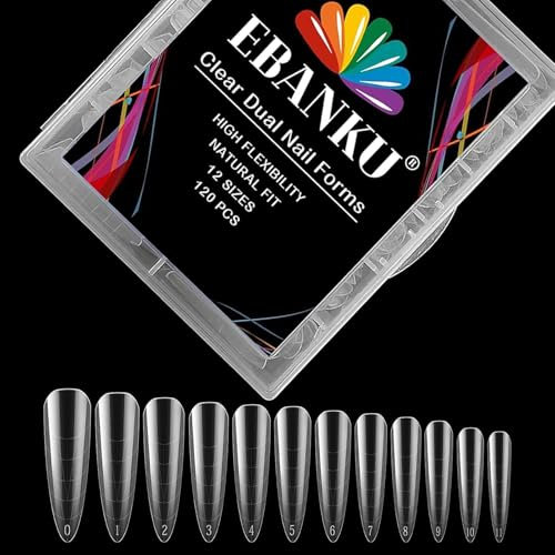 EBANKU Faux Ongles Capsule Ongles Acrylique,120PCS Unghie copertura completa Punte per Unghie in Acrilico Strumenti per l'estensione delle Unghie Forme per Unghie per Nail Aart, con Scala Graduata
