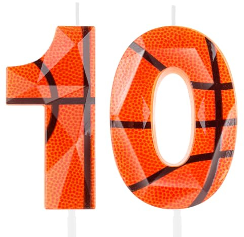 Velaz 3D de baloncesto número 10, naranja, cera de, diseño diamante 3D, pastel temático baloncesto
