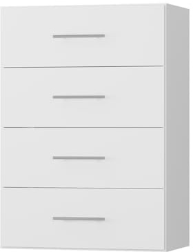 ROOMTEC 19.5 4 Drawer Short Tower Closet Unit, Modular Closet System with Drawers and Shelf, Wardrobe Organizer for Bedroom or Walk-in Closet, Wall Mounted, Customizable Clothes Storage Unit, White