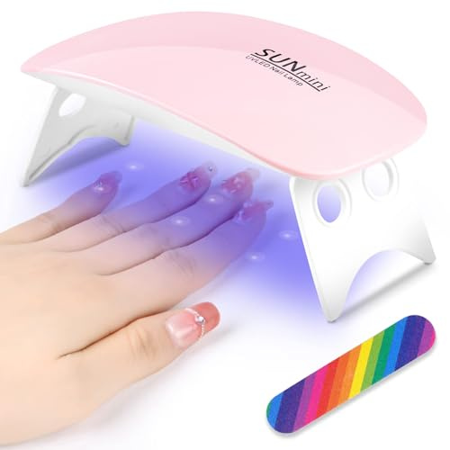 URAQT Mini Lampe UV Ongles Gel 6W, Lampe Led Ongles Professionnel, Lampe UV Ongles pour tous les vernis à ongles gel Compatible avec 2 mains ou pieds Lampe à ongles LED, (rose clair)