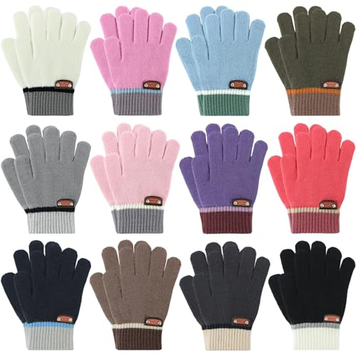 DAQING 12 Pairs of Kids Winter Gloves Warm Knitted Gloves Full Fingers Stretchy Mittens for Boys Girls,1-5 Years