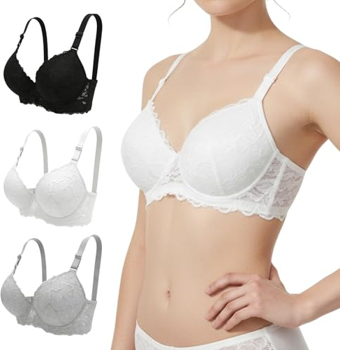 YOWOMO 3PC Lace Bras for Women Sexy Women's Bra Push Up