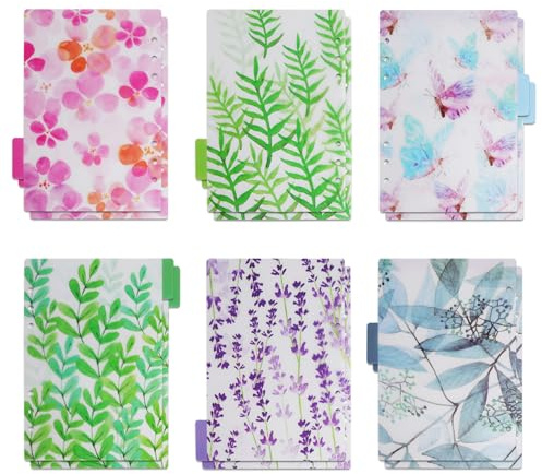 12 pezzi Fogli divisori A5 Linguette per raccoglitori A5 divisori in plastica con linguette per indice per agende e quaderni Divisori a 6 fori con motivo foresta e fiori per diario scuola ufficio