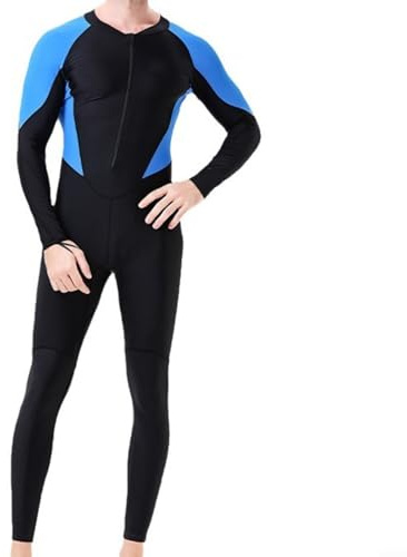Lawnoval Traje de neopreno negro azul de 1.5 mm con capucha de longitud completa para hombres con cremallera frontal y puño flexible para deportes acuáticos (L)