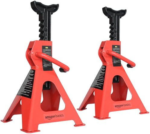 Amazon Basics Steel Jack Stands, 2 Ton (1.8 metric Ton) Capacity - 1 Pair, Red,Black