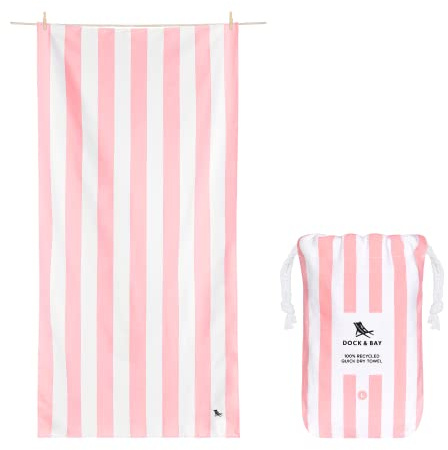 Dock & Bay Strandhandtuch - Schnell trocknende Mikrofaser, ohne Sand - Kompakt, Leicht - 100% recycelt - Inklusive Beutel - Cabana Light - Malibu Pink, Double Extra Large (180x200cm, 70x78)