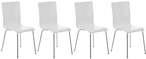 CLP Set 4 Sedie Visitatore Pepe I Sedia Attesa con Seduta in Legno E Telaio in Metallo Cromato I Sedia Ergonomica E Facile da Pulire, Colore:Bianco