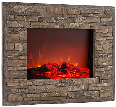 Klarstein Alpbach - Elektrischer Kamin, Leistung: 1800 Watt, 2 Heizstufen, 65 x 51,5 x 14 cm, realistischer Flammeneffekt mit Glutbett, Sichtfenster, Rahmen aus Resin in Stein-Optik