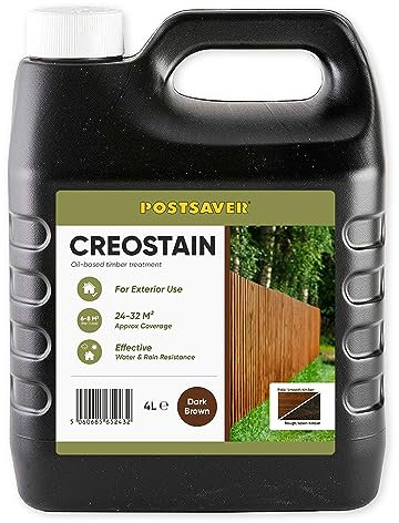 Postsaver Creostain Creocote Oil-Based Wood Treatment | Creosote Substitute | Wood Stain and Preserver | Ideal for Fence Treatment | Low Odour | 4L (Dark Brown)