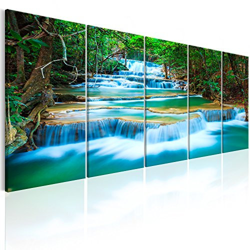B&D XXL - Akustikbild Wasserfall 5 tlg Bilder Akustikschaum Schallschutz Wand Deko Kunst Akustikpaneele Wandpaneele Schalldämmung Wandbild Schallabsorber Akustikplatten Natur Landschaft c-B-0160-b-m