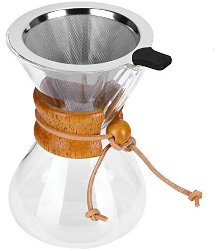 Restokki Juego de cafetera de goteo, cafetera de vidrio para goteo con filtro de acero inoxidable, cafetera manual con goteo para café en casa(400ml)